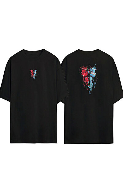 THEWERT Τηλέφωνο Unisex Art Neckline Μπροστά πίσω με εμπριμέ μαύρο μπλουζάκι ...