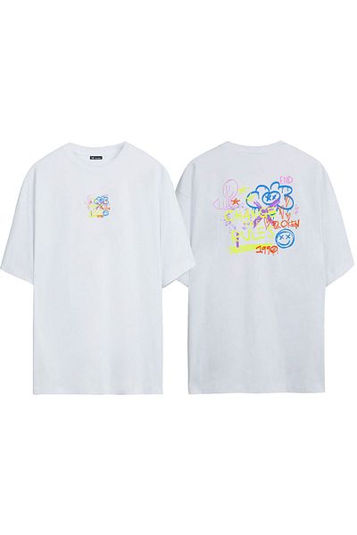 THEWERT Unisex Change The Rules Μπροστά πίσω Τυπωμένο λευκό μπλουζάκι Oversize