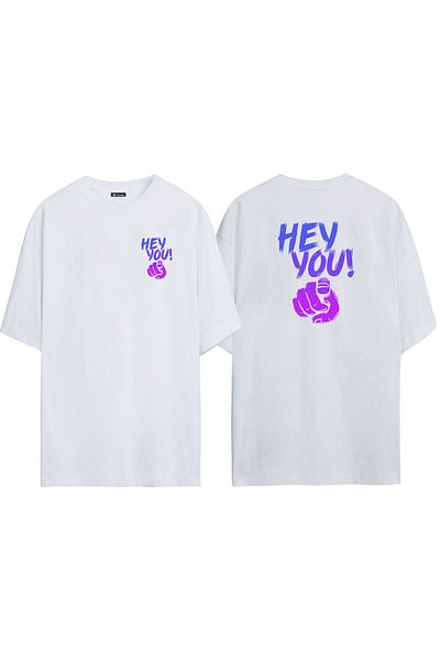 THEWERT Μπλουζάκι Unisex Hey You Μπροστά και Πίσω με στάμπα λευκό Oversize