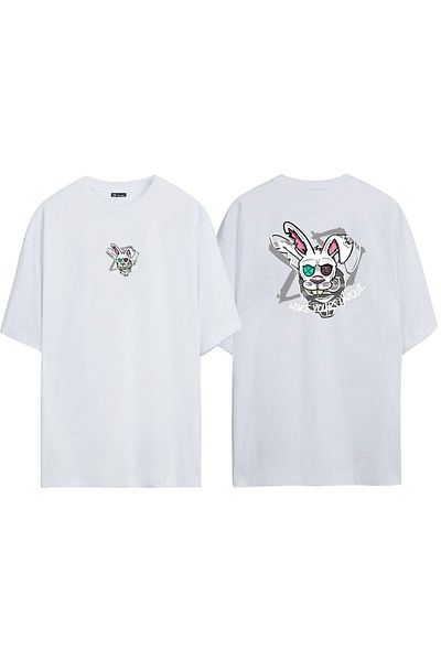 THEWERT Tricou supradimensionat alb cu imprimeu unisex, face-ți al tău unic