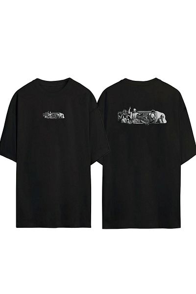 THEWERT Statuie unisex Attack Order - Tricou negru oversize cu imprimeu față și spate