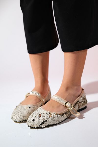 LuviShoes VESLA Béžové flitrované ploché dámské baleríny