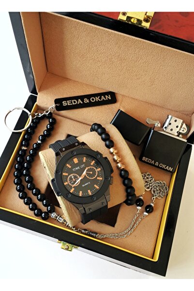 Time İst KİŞİYE ÖZEL ERKEK KOL SAATİ SETİ : SAAT, TESBİH, BİLEKLİK, ANAHTARLIK, ÇAKMAK.