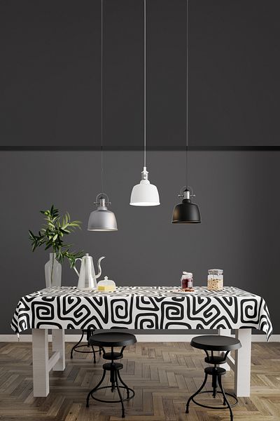 AYSHOME Τραπεζομάντιλο Ays Home Μαύρο και άσπρο αφηρημένο σχέδιο