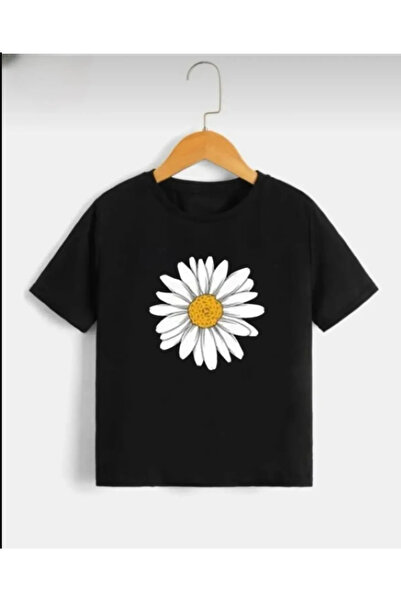 Pelna Children's Trend Model Daisy Printed Cotton Black T-Shirt