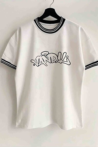 Vordevia Vandal Text Printed New Season Λευκό Oversize Unisex Tshirt με λεπτο...