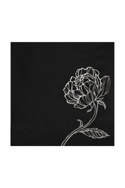 Story 33x33 سم ورقة فضية زهرة الفاوانيا منقوشة 16 قطعة منديل ورقي أسود اللون