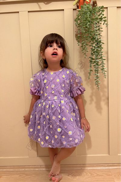 penu baby kids Lilac Daisy Detailed Short Sleeve Baby Girl Dress