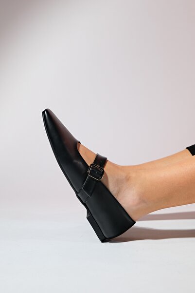 LuviShoes BLUFF fekete bőr, tompa orrú női balerinacipő