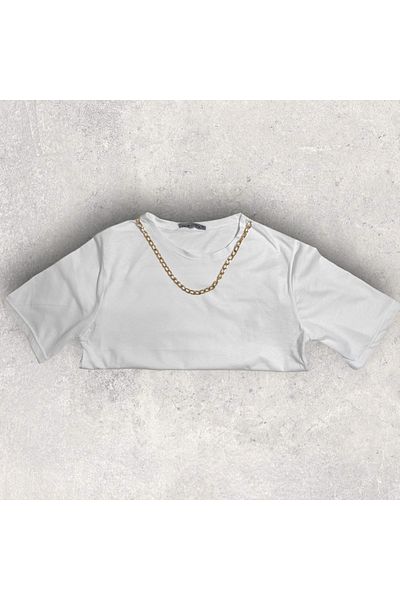 Sublime Butik Tricou Crop alb cu colier