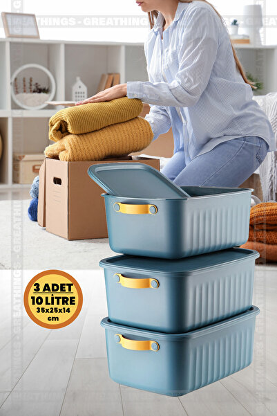Greathings 3 Adet 10 Lt Çok Amaçlı Düzenleyici Kapaklı Kutu, Dekoratif Saklam...