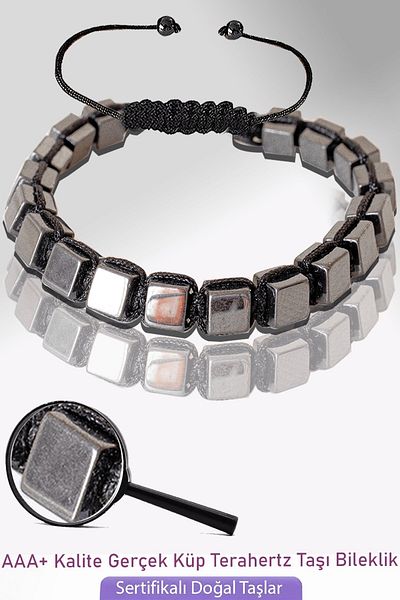 Tesbih Atölyesi Certified Cube Model Real Terahertz Stone Bracelet - Vibration Stone