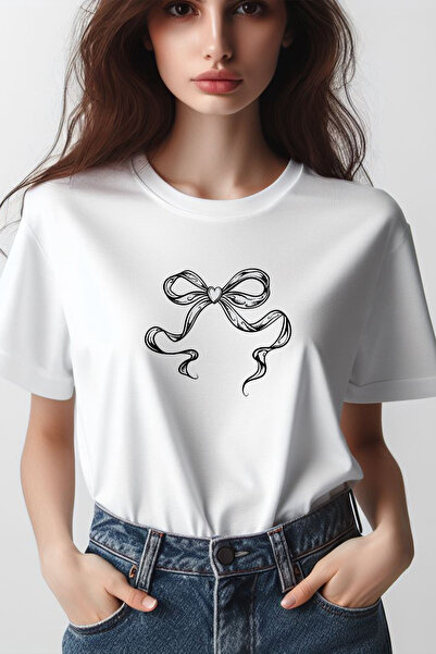 Vordevia Κορδέλα με φιόγκο με στάμπα κοκέτα 2024 Fashion White Oversize Crew ...