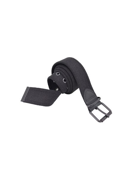 Anatolia Black Column Leather Detailed Jeans Canvas Pants Belt with Black Buckle