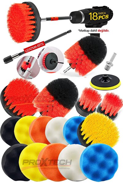 PROXTECH Combo Profesyonel Temizlik 18Parça Pasta Cila Polisaj Süngeri Matkap...