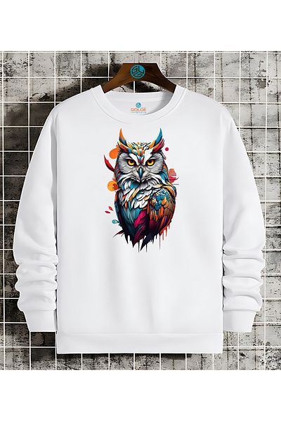 Gölge Store Owl Chest Printed 0 Collar Oversize Unisex Sweatshirt