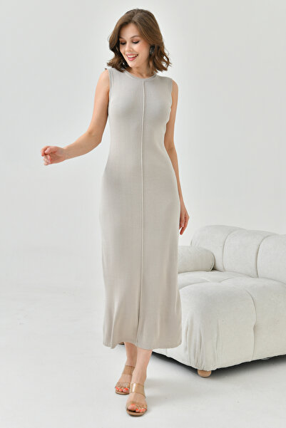 lovebox Πλυμένο νήμα Πλεκτό Ύφασμα Crew Λαιμόκοψη Αμάνικο Μίντι Μήκος 130 cm ...