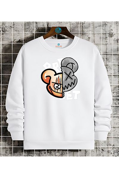 Gölge Store Bear Chest Printed 0 Collar Oversize Unisex Sweatshirt