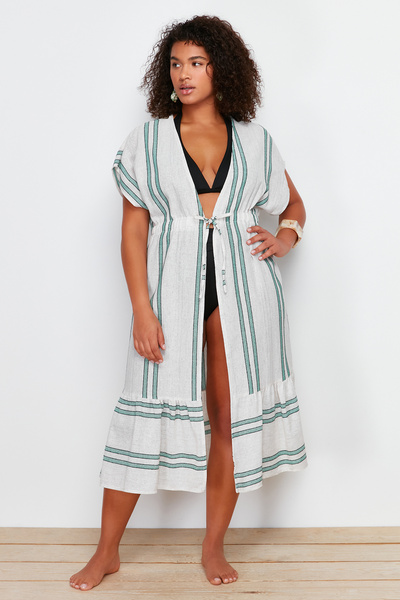 Trendyol Curve Rochie de plajă cu țesătură bej - Talie elastică, Fusta adunat...