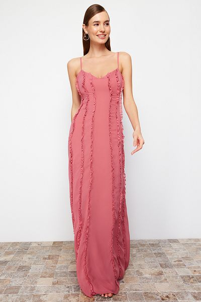 Trendyol Collection Довга вечірня сукня Gul Kurusu Siphon Вечірня сукня TPRSS24AE00072