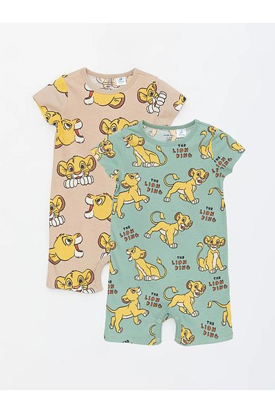 LC Waikiki LCW baby Crew Neck Short Sleeve Lion King Printed Cotton Baby Boy Jumpsuit 2-Piece