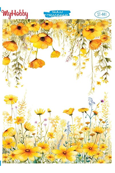MyHobby St 441 Çiçek, Sarı, Kır Çiçeği Desenli Sulu Transfer 25x35