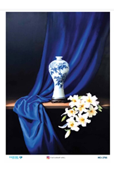 Atölye 7-77 Diamond Craft N: 2755 قماش أسود كحلي - مزهرية خلفية مقاس 30*42 سم