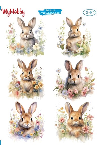 MyHobby ST 437 Çoklu Tavşan, Soft, Paskalya, Soft Desenli Sulu Transfer 25x35