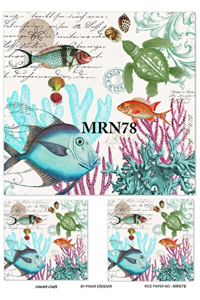 LİNEART Mrn78 Marine Serisi, Balık, Mercan, Kaplumbağa Desen Pirinç Dekopaj 3...