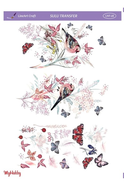 MyHobby Lineart Kuş, Çiçek, Kelebek Desenli Sulu Transfer Lnt-28 25x35