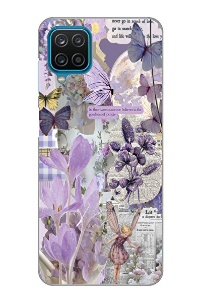 Magic Ring Samsung Galaxy M22 Uyumlu Lavanta Tasarımlı Şeffaf Telefon Kılıfı