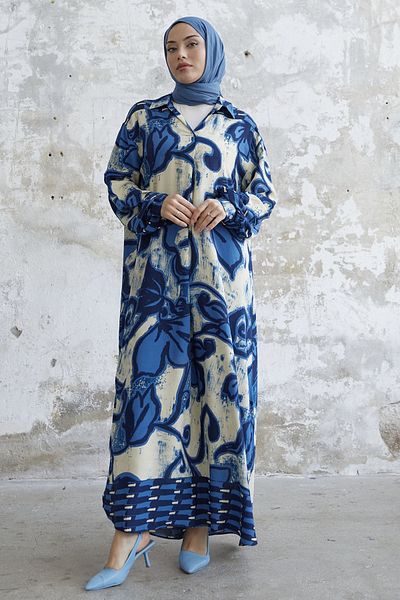 InStyle Rochie din viscoza cu model cu guler camasa - Albastru