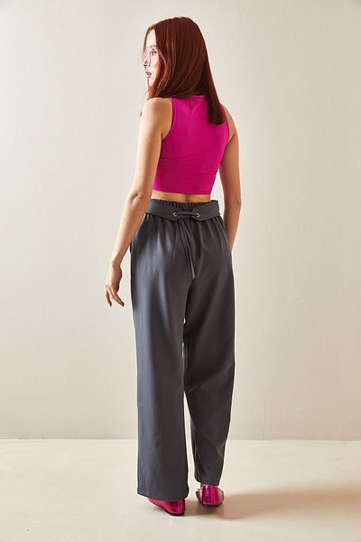 XHAN Smoked Back Belt Detailed Palazzo Trousers 5YXK5-48171-33