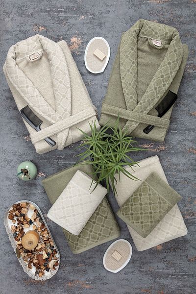Güvenal Set halate de baie jacquard cutie de 12 piese Hayal| Halat de baie| Set prosoape și prosoape| Set de zestre pentru baie