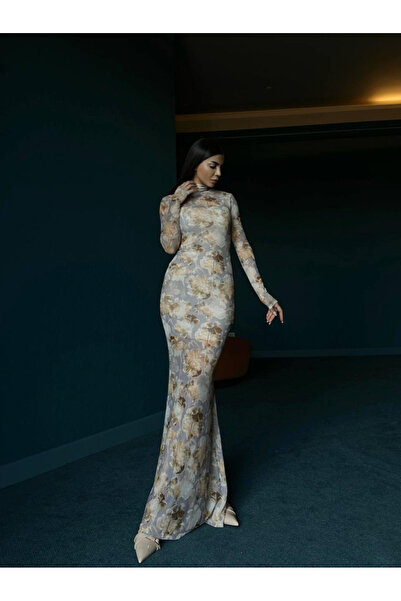 Mekafashion Hannah Baskılı Tül Elbise 56634