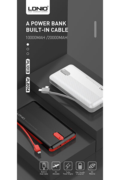 LDNIO Powerbank 3ın1 Kendinden Kablolu Taşınabilir Şarj Cihazı 10.000 Mah Pl1013