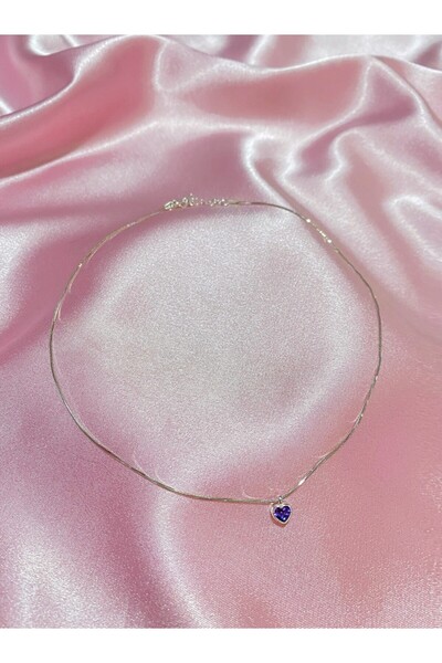 h&b design jewel 925 Ayar Gümüş Silver Mor Mini Kalp Choker