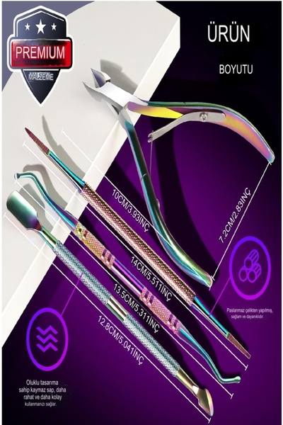 xolo Solgen Manikür Pedikür Seti Kütikül Tırnak Eti itici Set Kesici Set XLP401 Rainbow