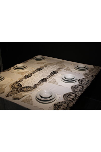 HUZUR ÇEYİZ Yunan Işi 25 Parça Kendinden Runnerli Yemek Takımı