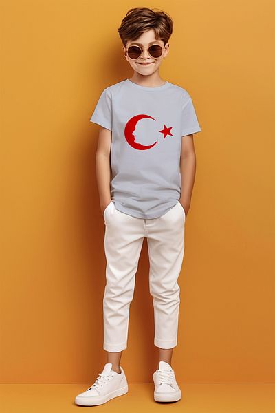 ADABEBEK Μπλουζάκι για αγόρι με στάμπα Ataturk Shaded Moon and Star