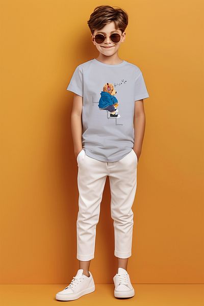ADABEBEK Notă Tricou pentru băiat cu imprimeu Urs așezat pe scară