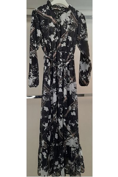 N.Y.YILDIZ ROCHIE CASUALĂ STAR SIFFON CU IMPRIMARE FLORALĂ CU FUSTA PLASATĂ ELASTICĂ ȘI CUREA