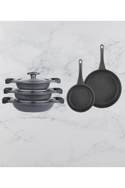 ThermoAD Granite 3-Piece Saucepan Set + Pan Set 20 Cm Pan 26 Cm Pan Gray
