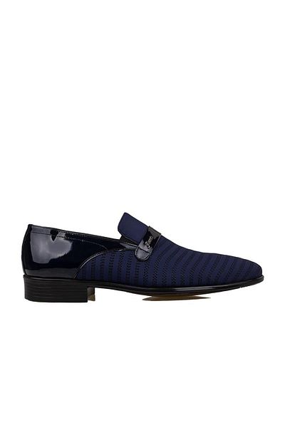 Fosco Pantofi clasici pentru bărbați din satin albastru cu broderie din piele lacuită