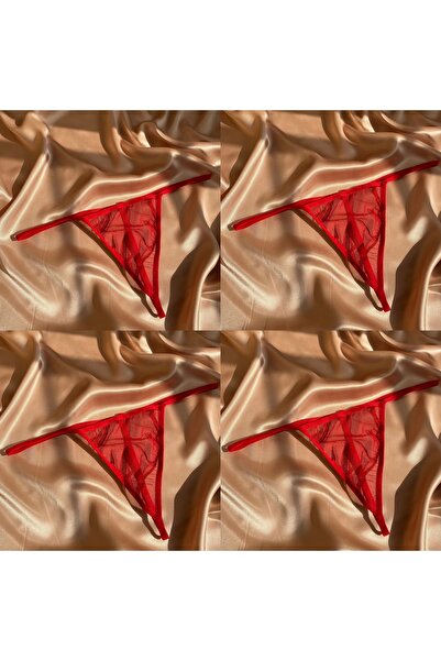 Maly Love Kadın Kırmızı 4lü Likralı Tül Tanga