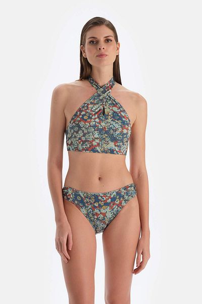 Dagi Ziegelrotes Neckholder-Bikinioberteil in Blau