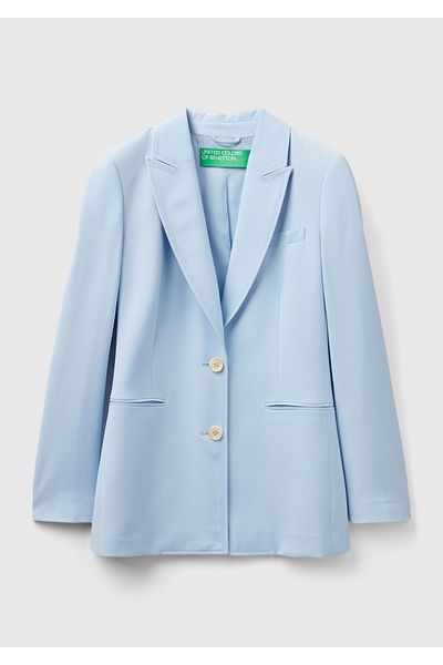 United Colors of Benetton Jachetă albastru deschis la două piepturi - tăietură masculină, minciună cu nasturi