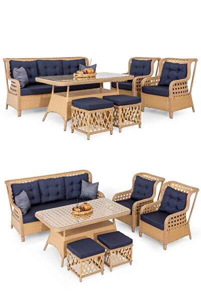 Eymense Belen Alüminyum Bahçe Oturma Grubu Sütlü Kahve 3+1+1+Sehpa+ 2 Puf