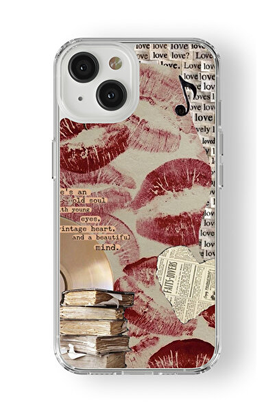 Multitronic حافظة شفافة مطبوعة بتصميم قلب عتيق متوافقة مع هاتف iPhone 15