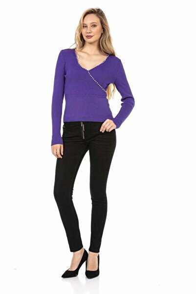 Cipo&Baxx Wp207 Beaded V-Neck Women's Knitwear